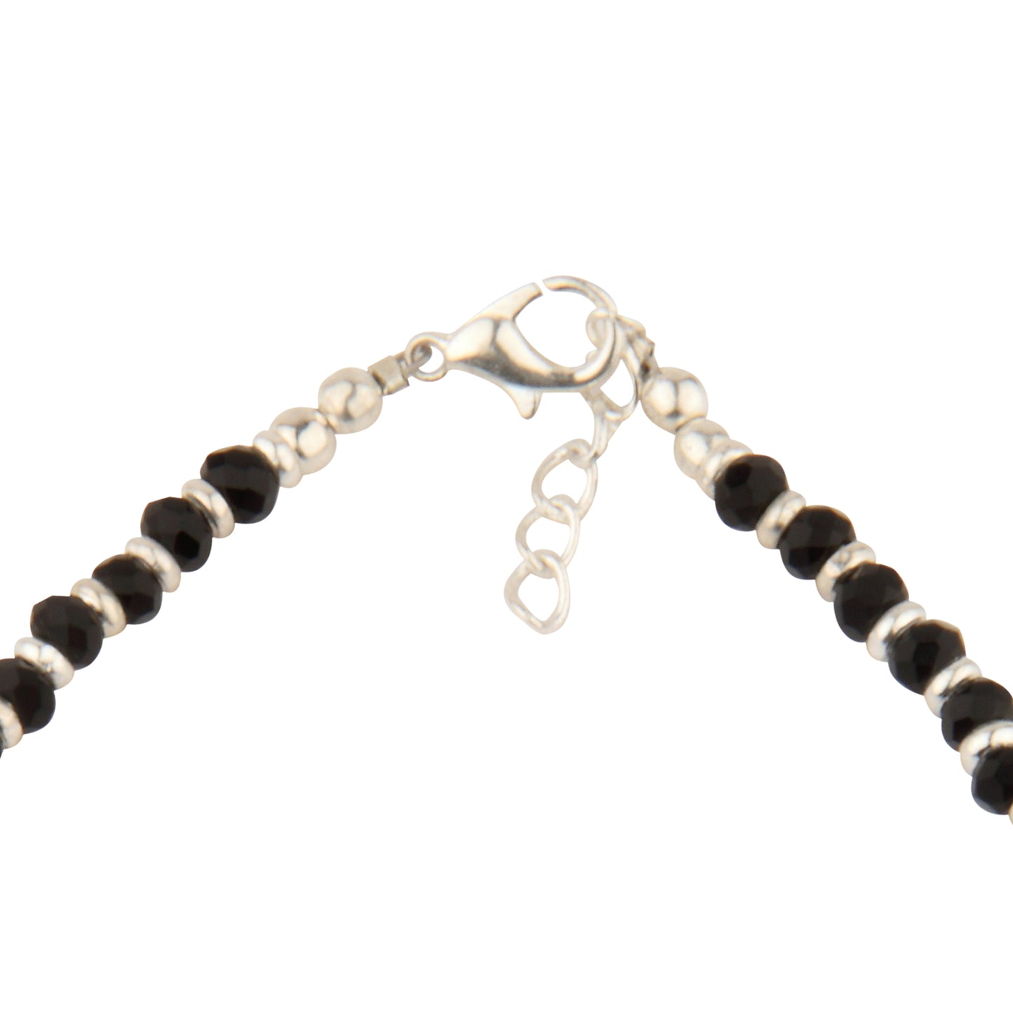 Black Faceted Crystal Beaded Anklet with Silver Spacers | Adjustable Minimalist Foot Jewelry
