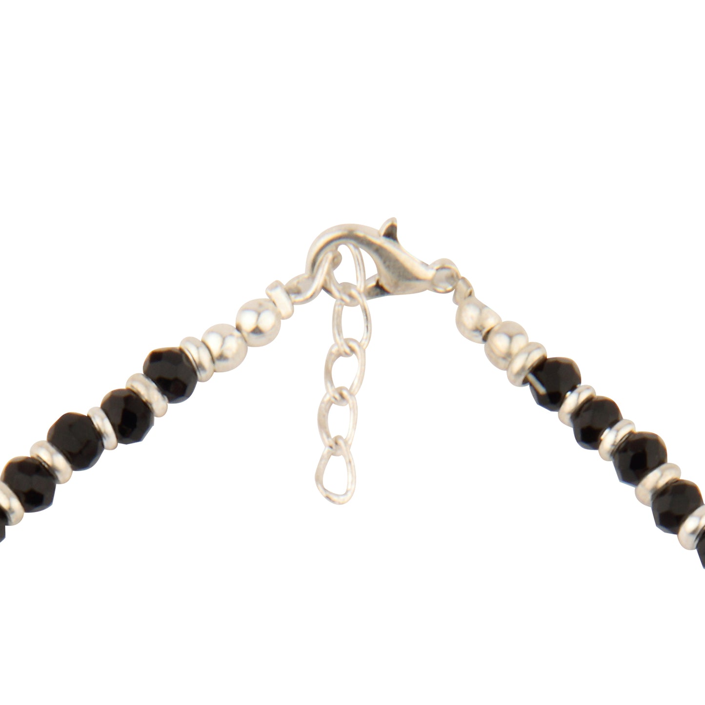 Black Crystal Beaded Evil Eye Anklet with Silver Spacers | Adjustable Protection Foot Jewelry