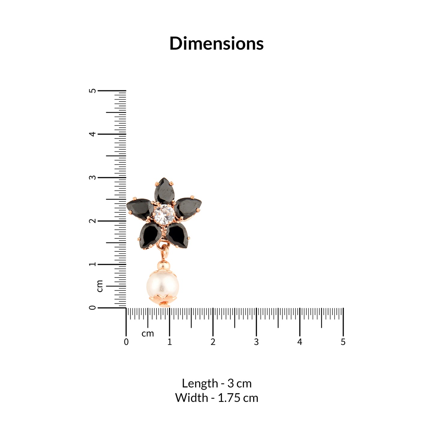 Rose Gold Faux Pearl Set with Black Crystal Floral Pendant