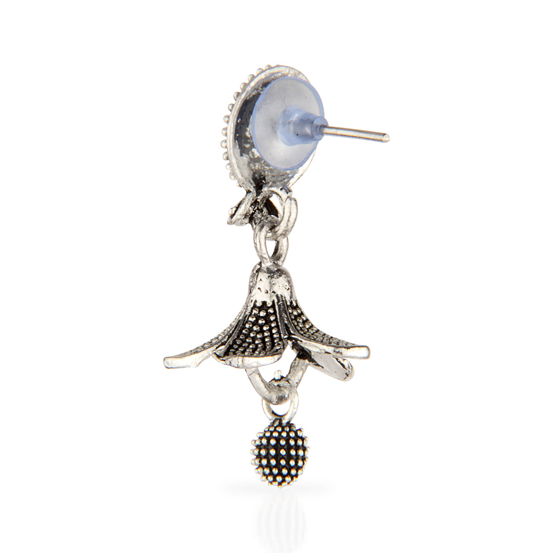 Oxidized Silver Lotus Jhumka Earrings | Traditional Ethnic Drop