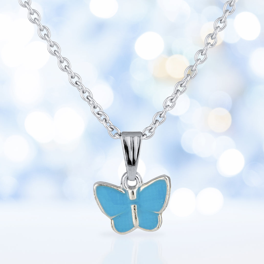 Cute Blue Butterfly Silver Necklace