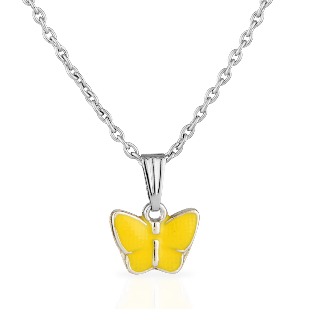 Cute Yellow Butterfly Silver Necklace