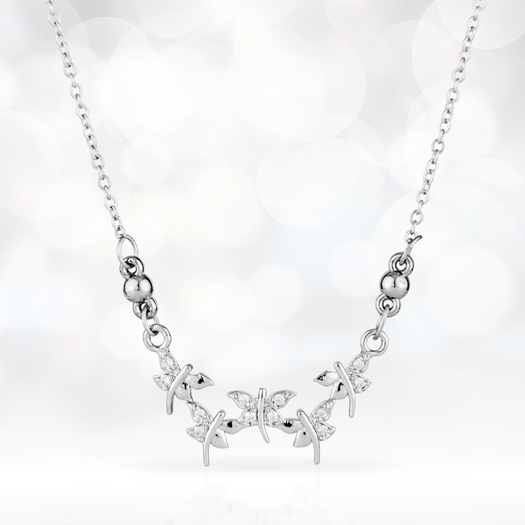 Sterling Silver Butterfly Cluster Necklace with American Diamonds
