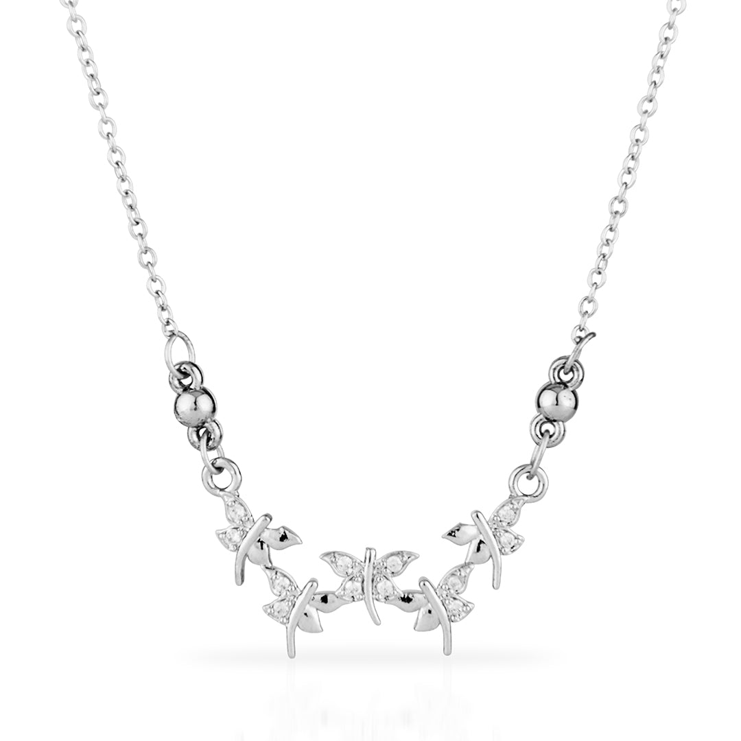 Sterling Silver Butterfly Cluster Necklace with American Diamonds