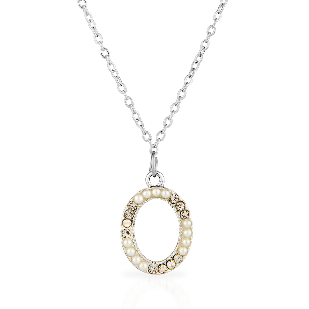 Sterling Silver Initial "O" Necklace with Pearls and Crystals