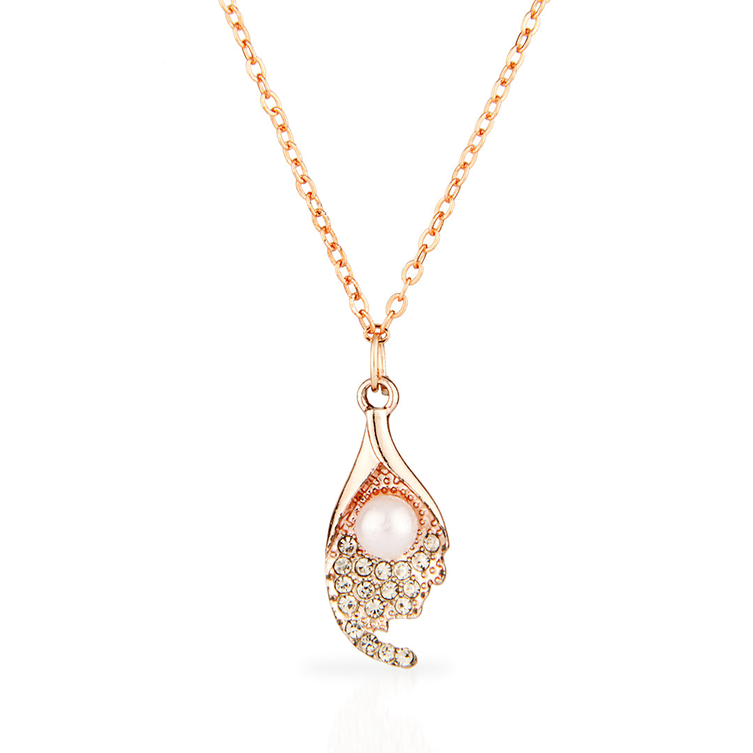 Rose Gold Plated Wing Necklace with Pearl & Crystals