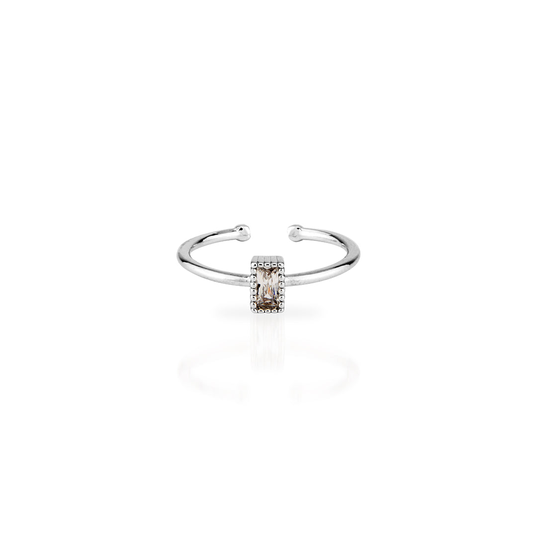 Delicate Sterling Silver Adjustable Open Ring with Baguette Cubic Zirconia