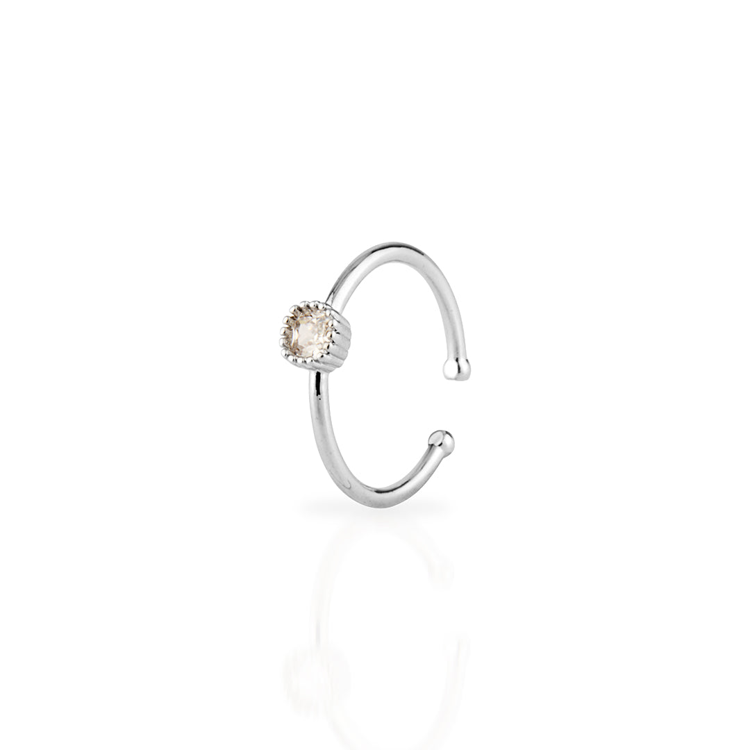 Delicate Sterling Silver Adjustable Open Ring with Square CZ in Textured Bezel