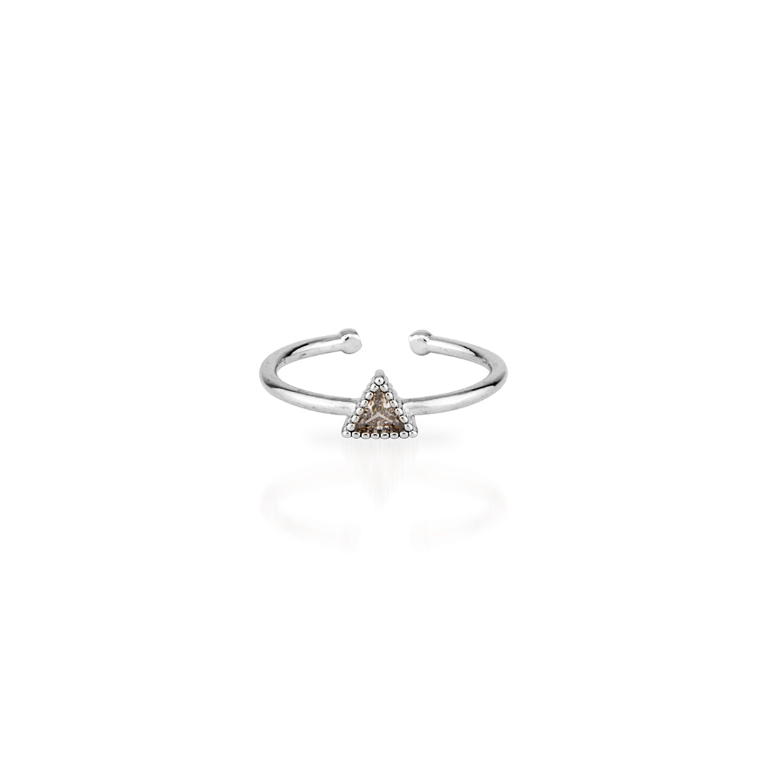 Delicate Sterling Silver Adjustable Open Ring with Geometric Triangle CZ