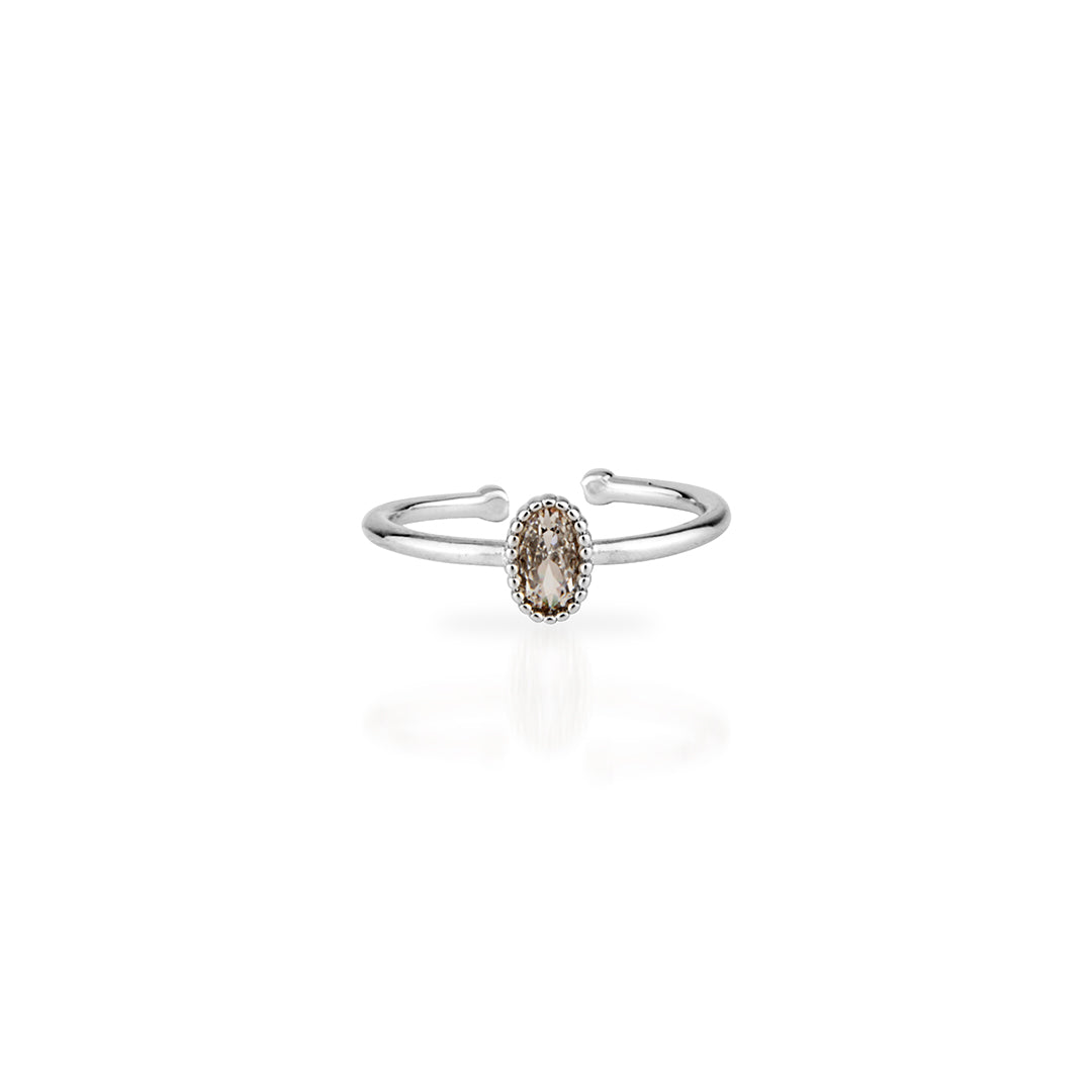 Delicate Sterling Silver Adjustable Open Ring with Oval Cubic Zirconia