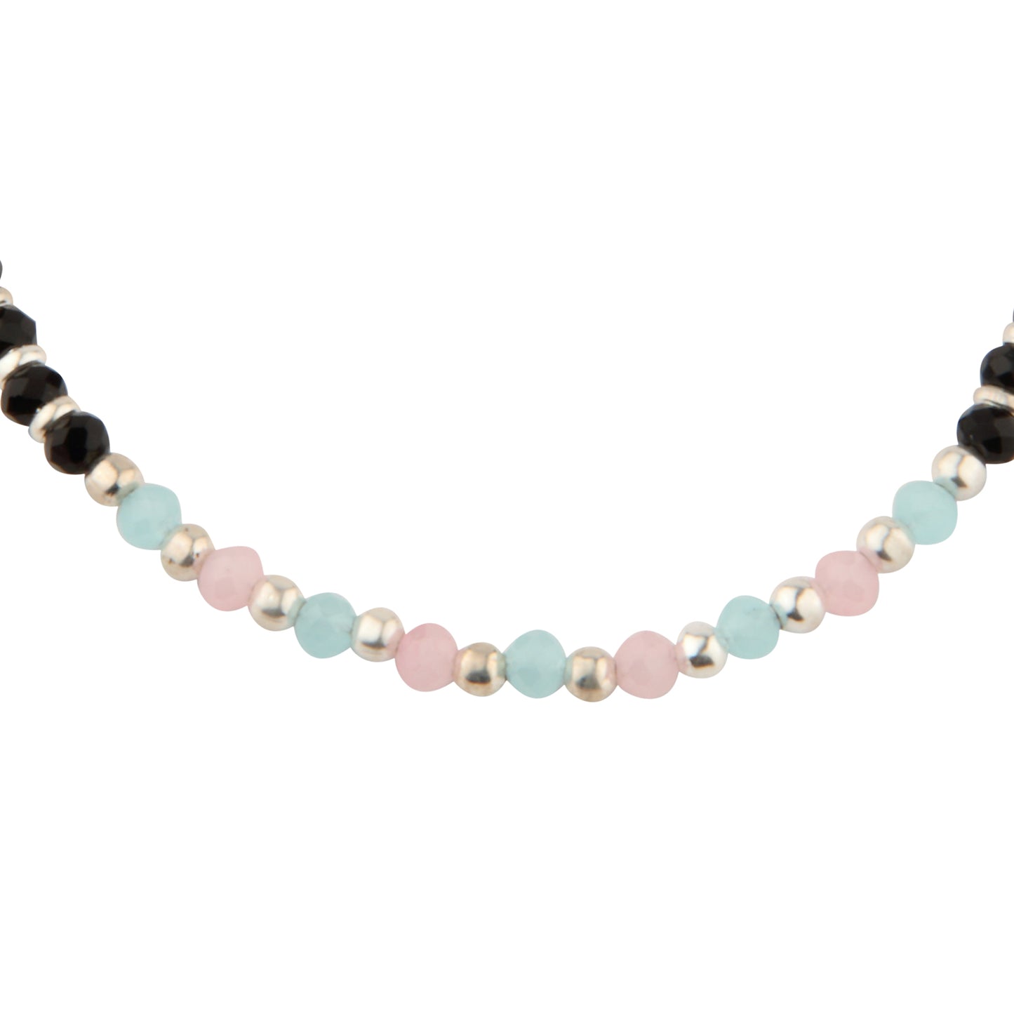 Black Crystal Beaded Anklet with Silver Spacers & Pastel Accents | Adjustable Fashion Foot Jewelry