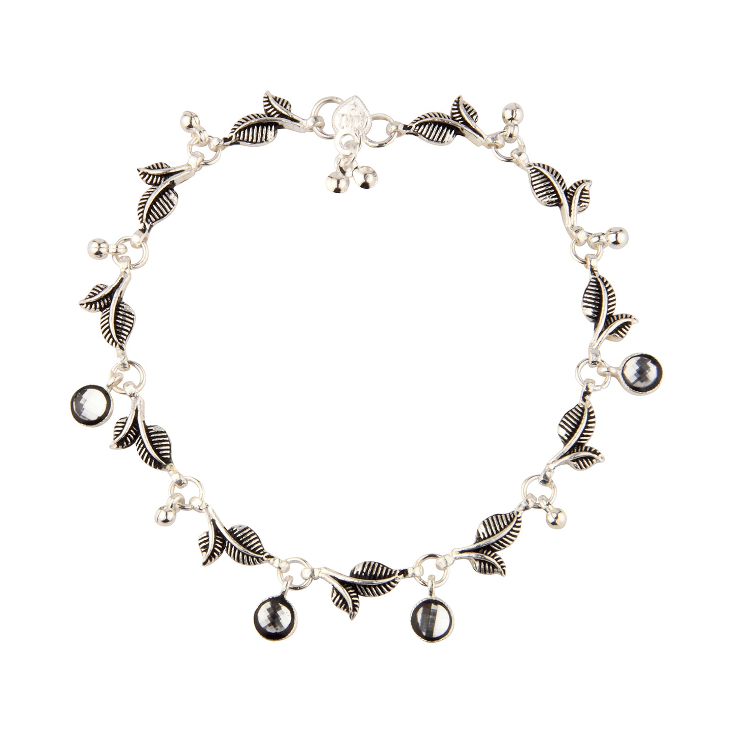 Nature-Inspired Leaf Motif Anklet with Crystal Drops | Artificial Payal