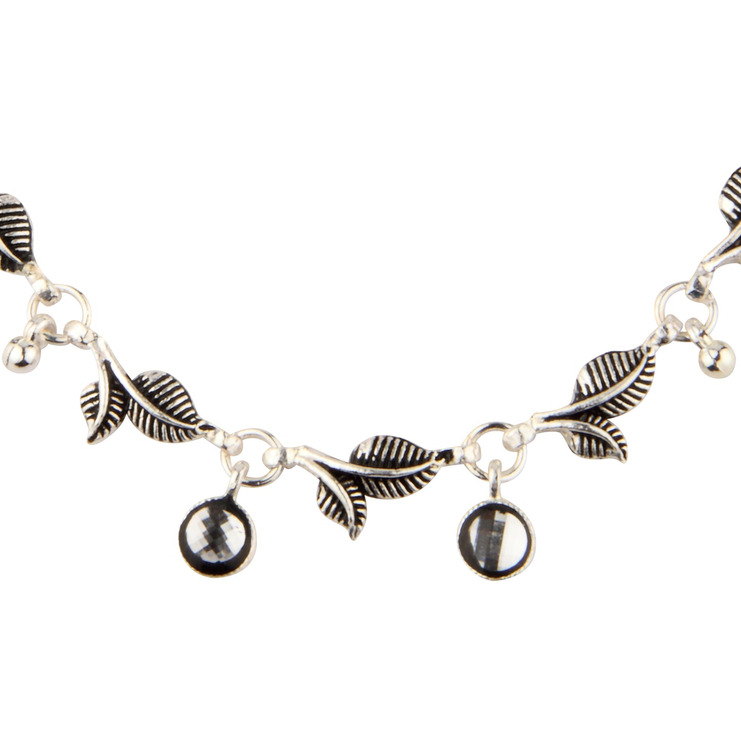 Nature-Inspired Leaf Motif Anklet with Crystal Drops | Artificial Payal