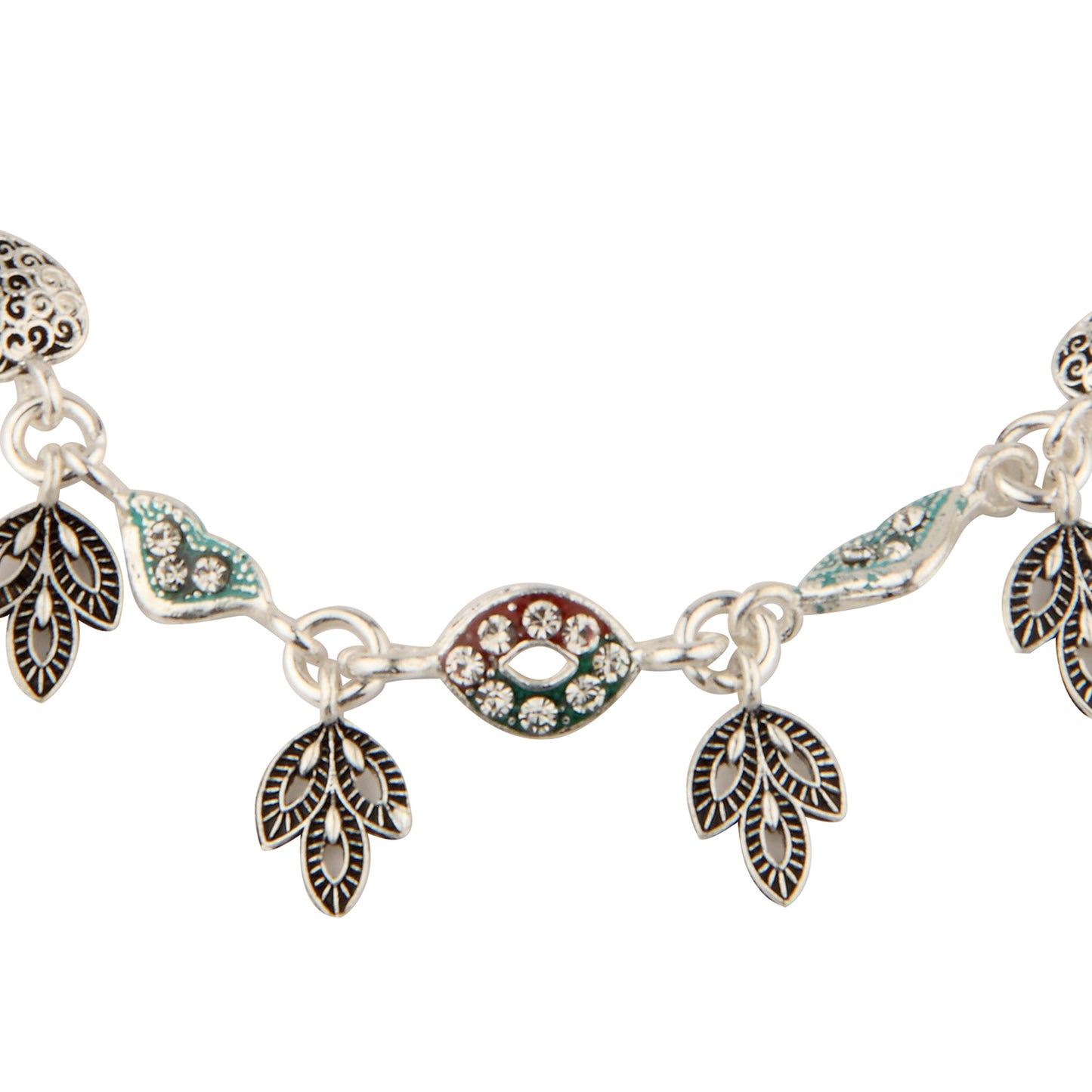 Traditional Dangling Leaf Motif Anklet with Enamel Detail | Artificial Payal