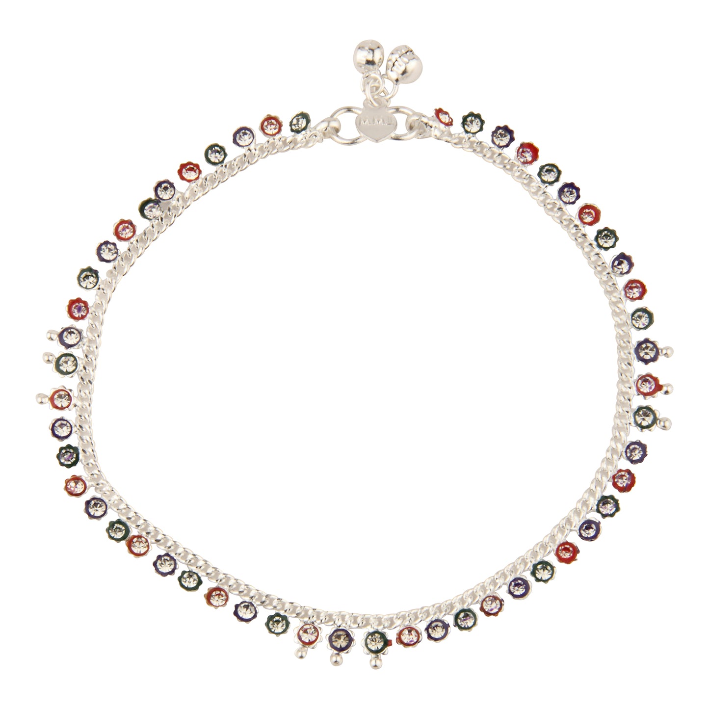 Chain Anklet with Dangling Multi-Color Stones | Artificial Payal