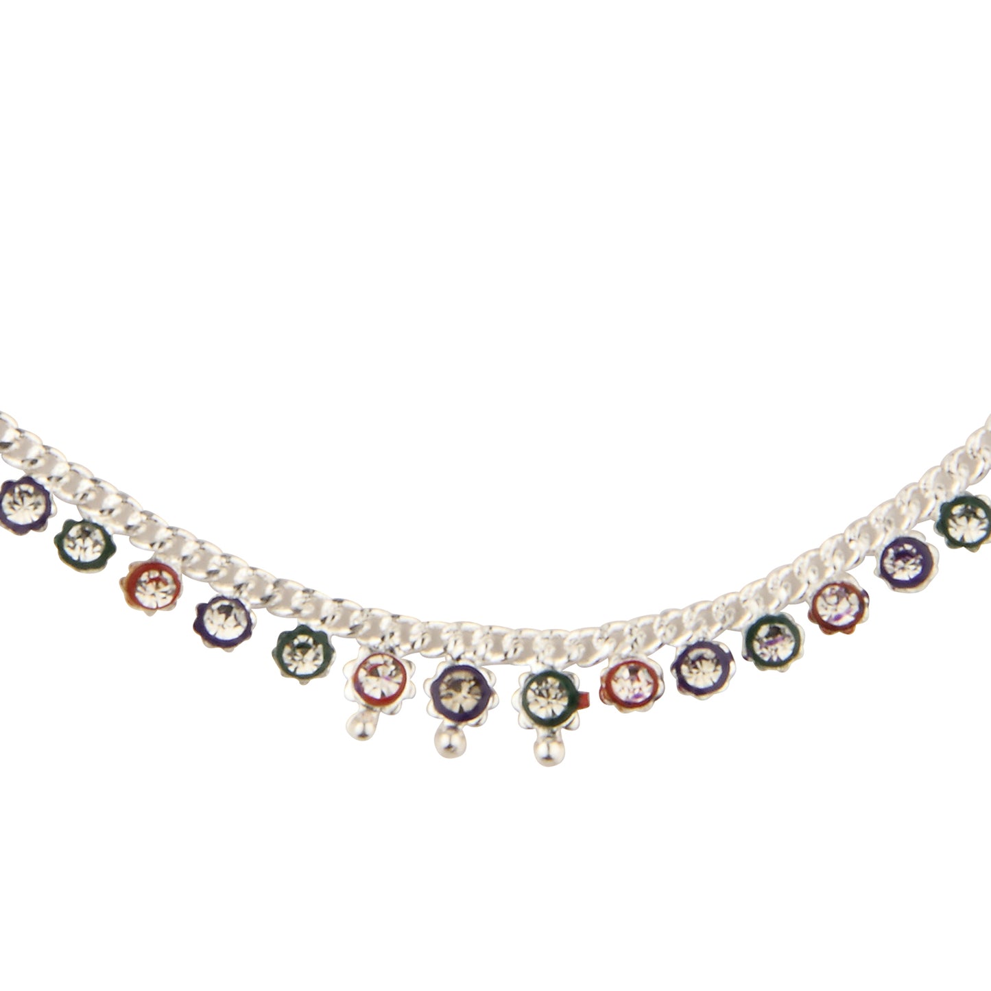 Chain Anklet with Dangling Multi-Color Stones | Artificial Payal