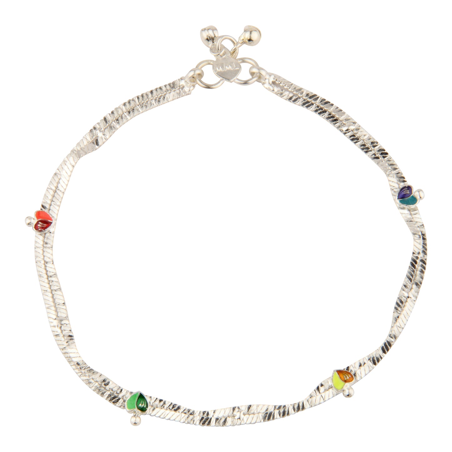 Textured Chain Anklet with Multi-Color Enamel Hearts | Artificial Payal
