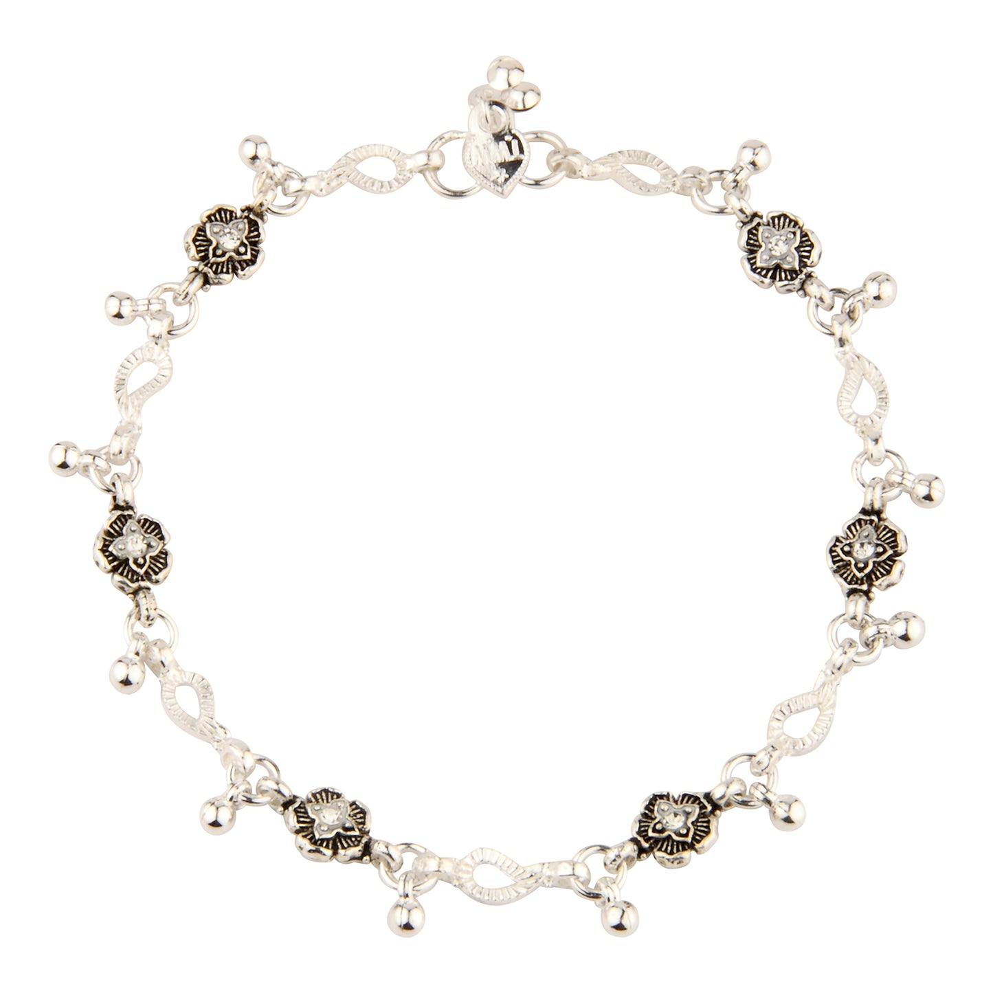 Oxidized Look Floral Motif Anklet with Ghungroo Bells | Artificial Payal