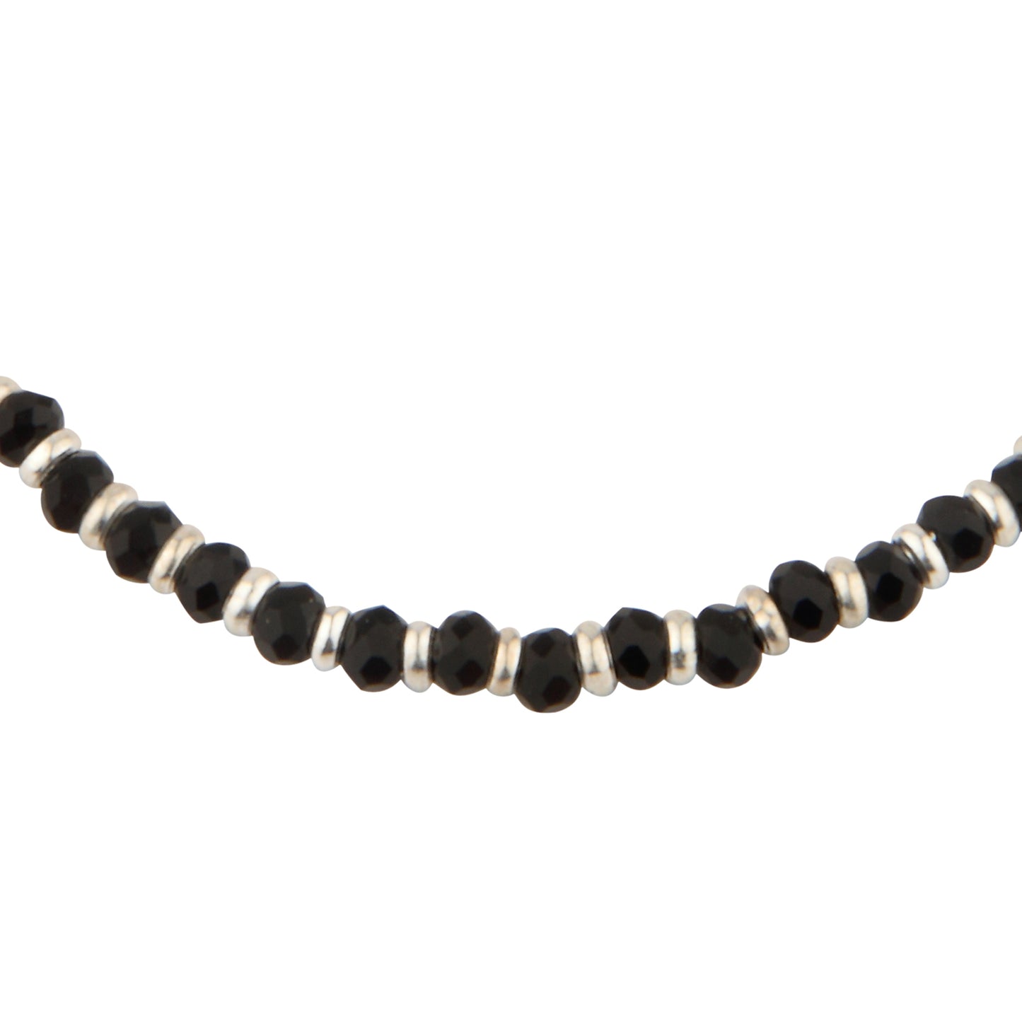 Black Faceted Crystal Beaded Anklet with Silver Spacers | Adjustable Minimalist Foot Jewelry