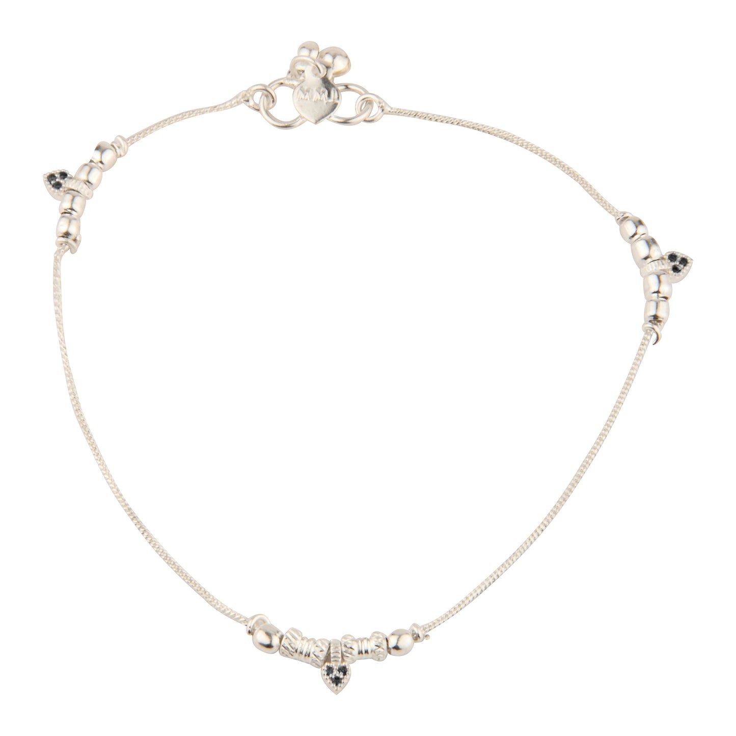 Delicate Chain Anklet with Black Stone Heart Charms | Artificial Payal