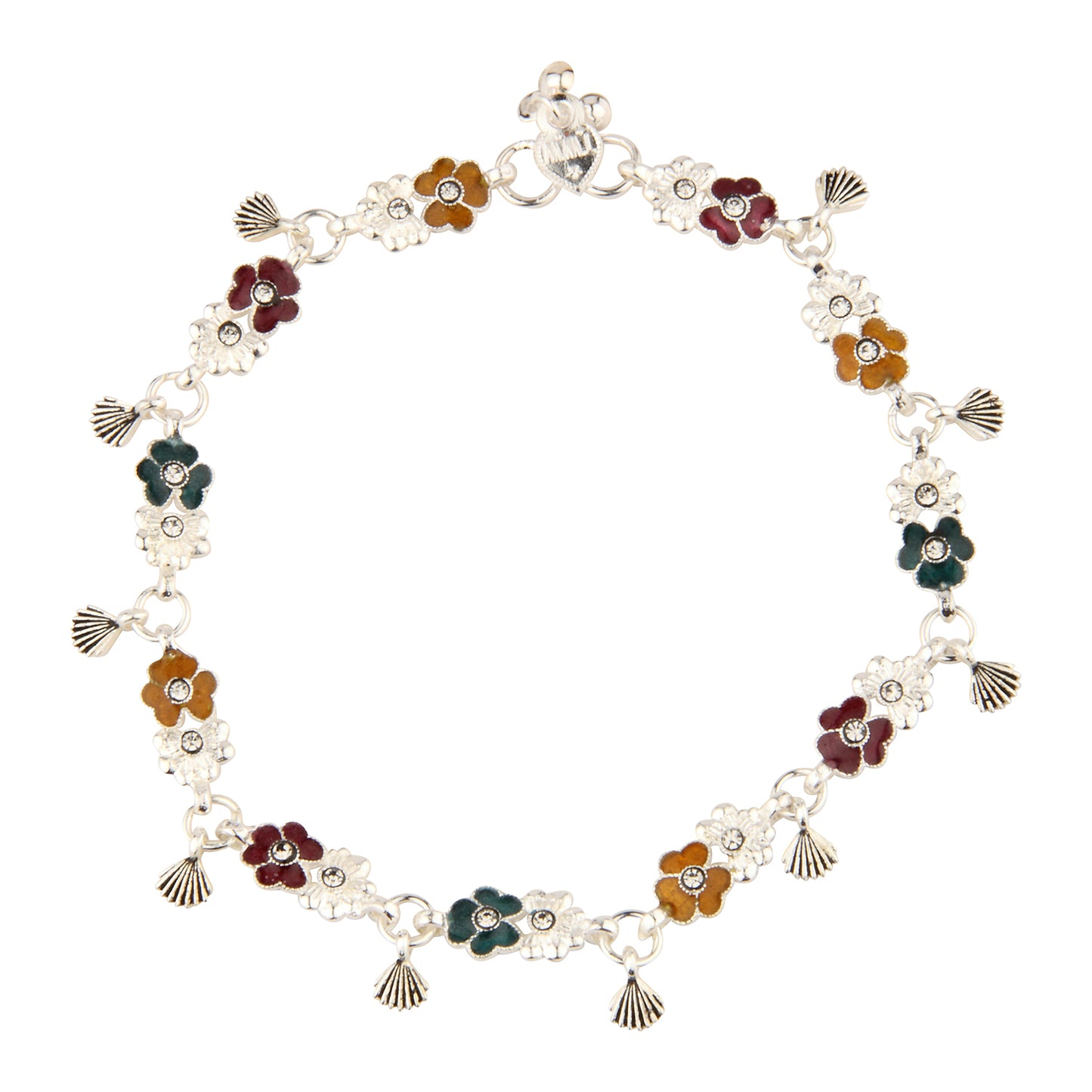 Delicate Chain Anklet with Orange Stone Heart Charms | Artificial Payal