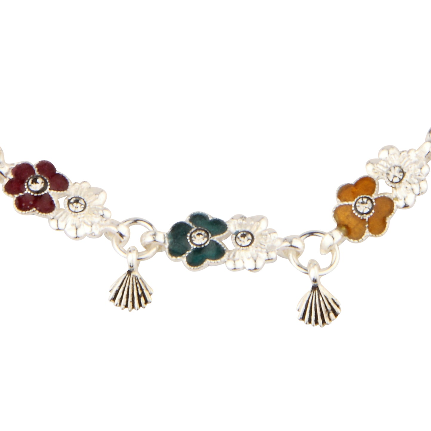 Delicate Chain Anklet with Orange Stone Heart Charms | Artificial Payal