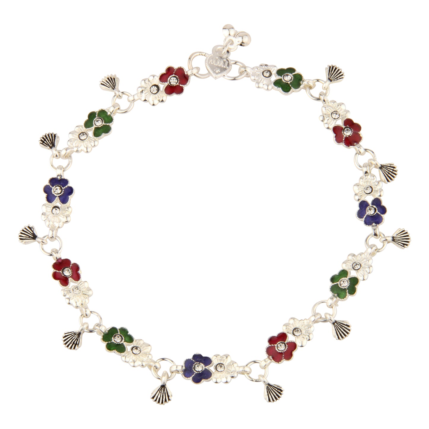 Multi-Color Enamel Flower Chain Anklet with Dangling Shells | Artificial Payal
