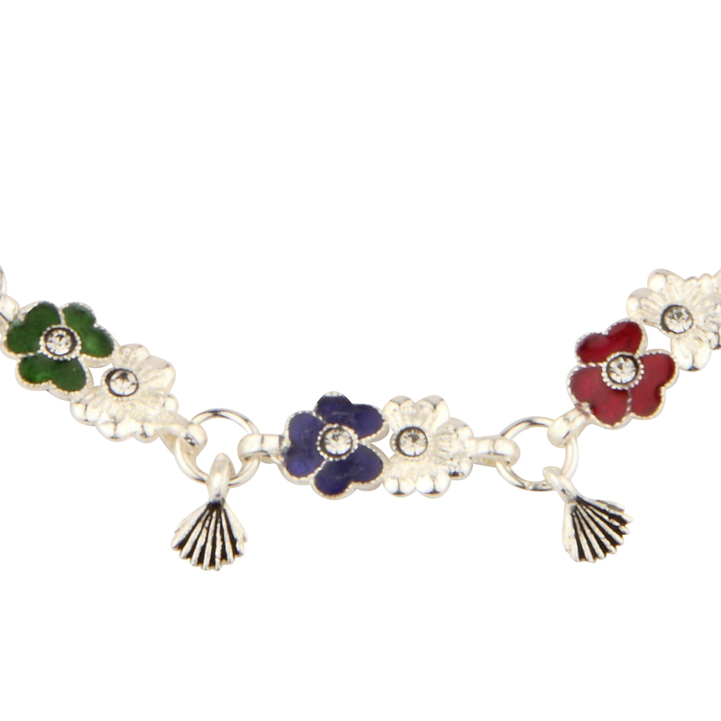 Multi-Color Enamel Flower Chain Anklet with Dangling Shells | Artificial Payal