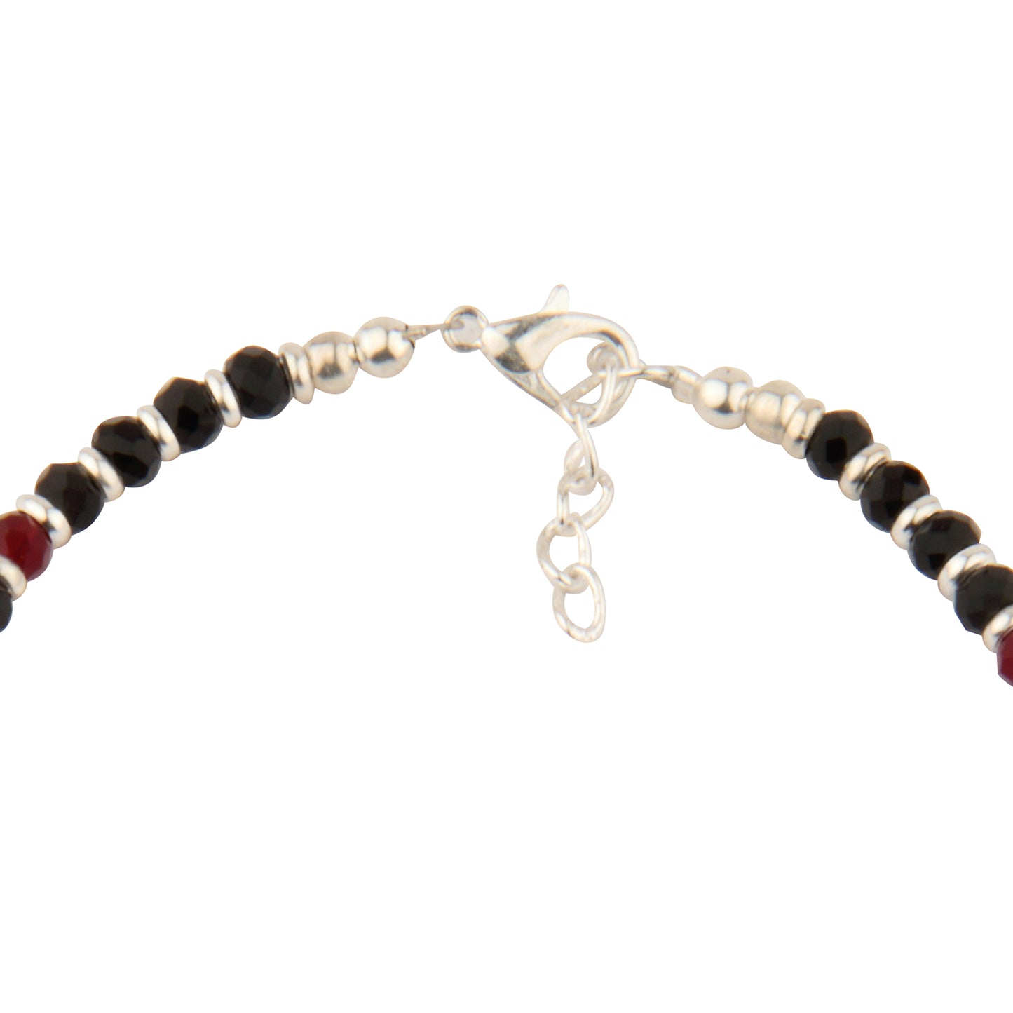 Black and Red Crystal Beaded Anklet with Silver Spacers | Adjustable Accent Foot Jewelry