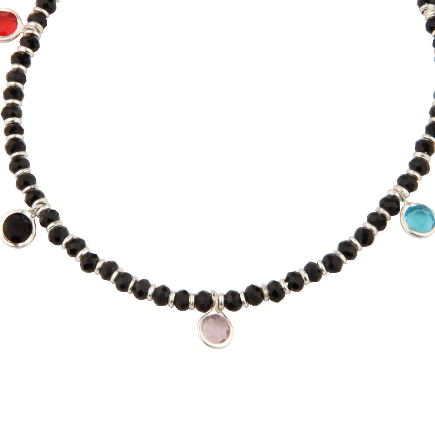 Black Beaded Charm Anklet with Multi-Color Stone Dangles | Adjustable Fashion Foot Jewelry