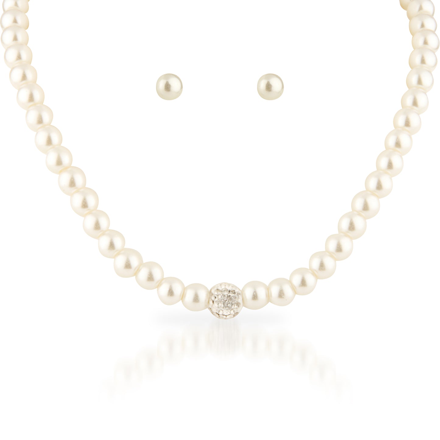 Classic Faux Pearl Necklace Set with Diamond-Look Crystal