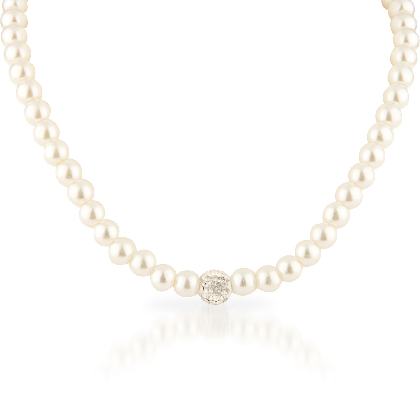 Classic Faux Pearl Necklace Set with Diamond-Look Crystal