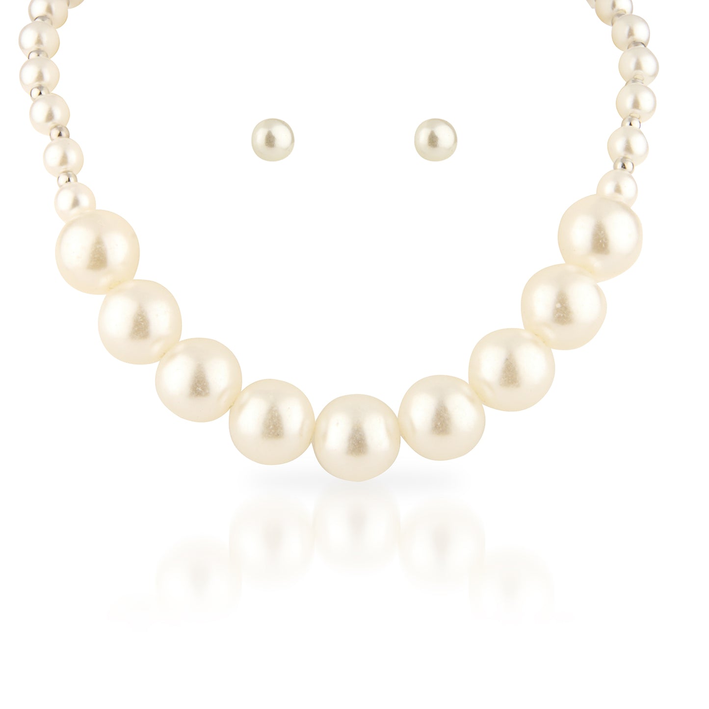 Bold Graduated Faux Pearl Necklace Set with Stud Earrings