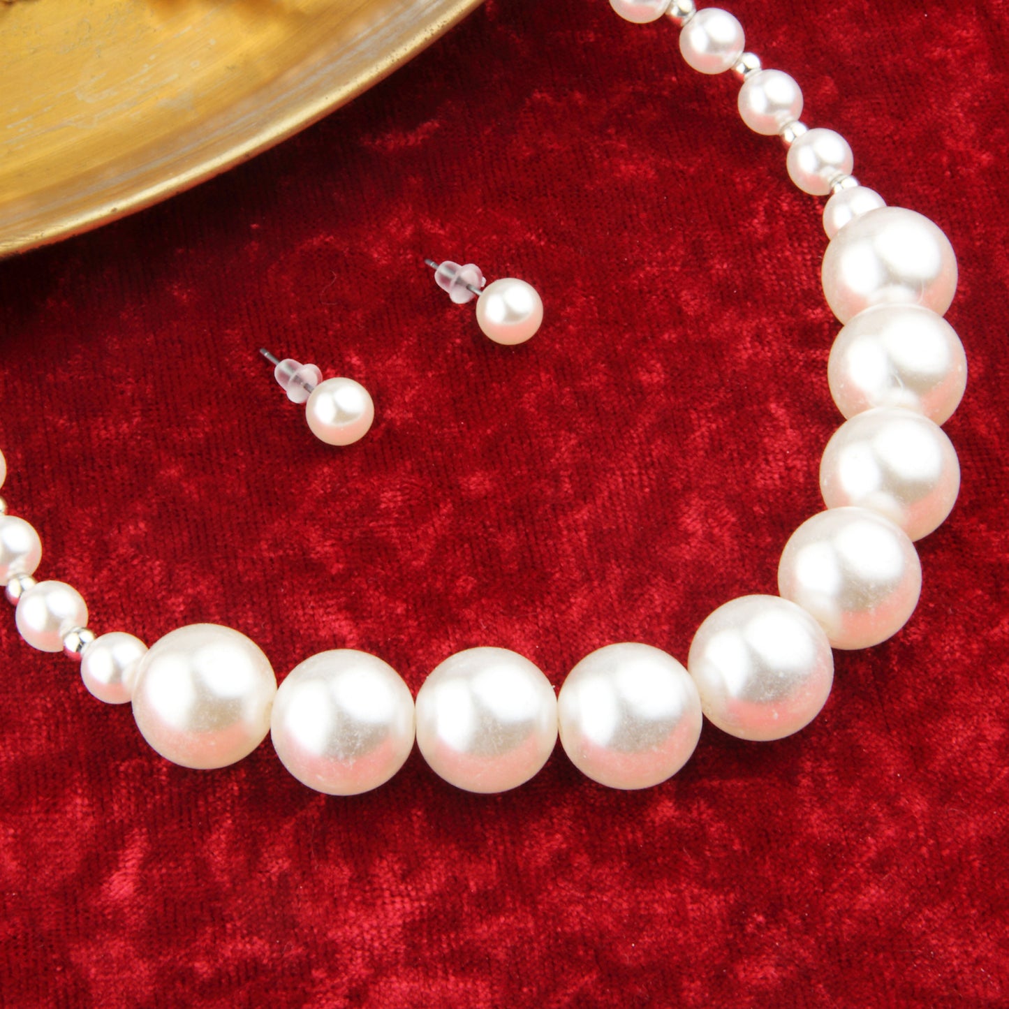Bold Graduated Faux Pearl Necklace Set with Stud Earrings