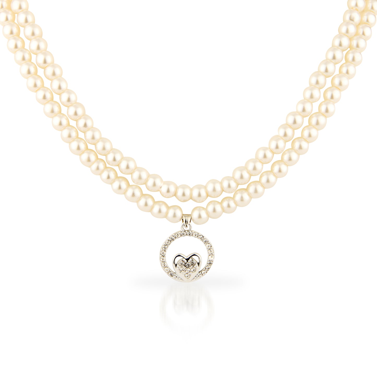 Double Strand Faux Pearl Necklace Set with Heart Pendant