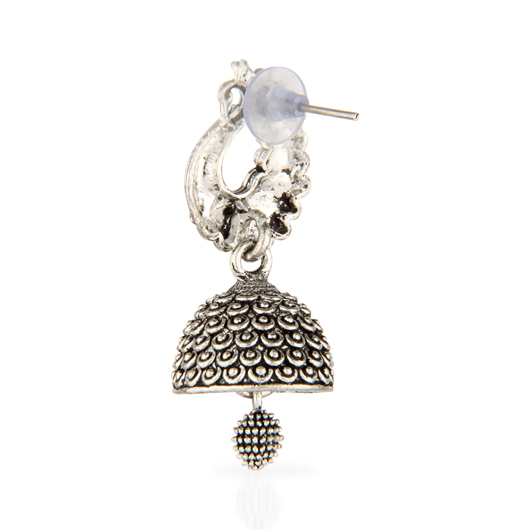 Oxidized Silver Peacock Jhumka Earrings