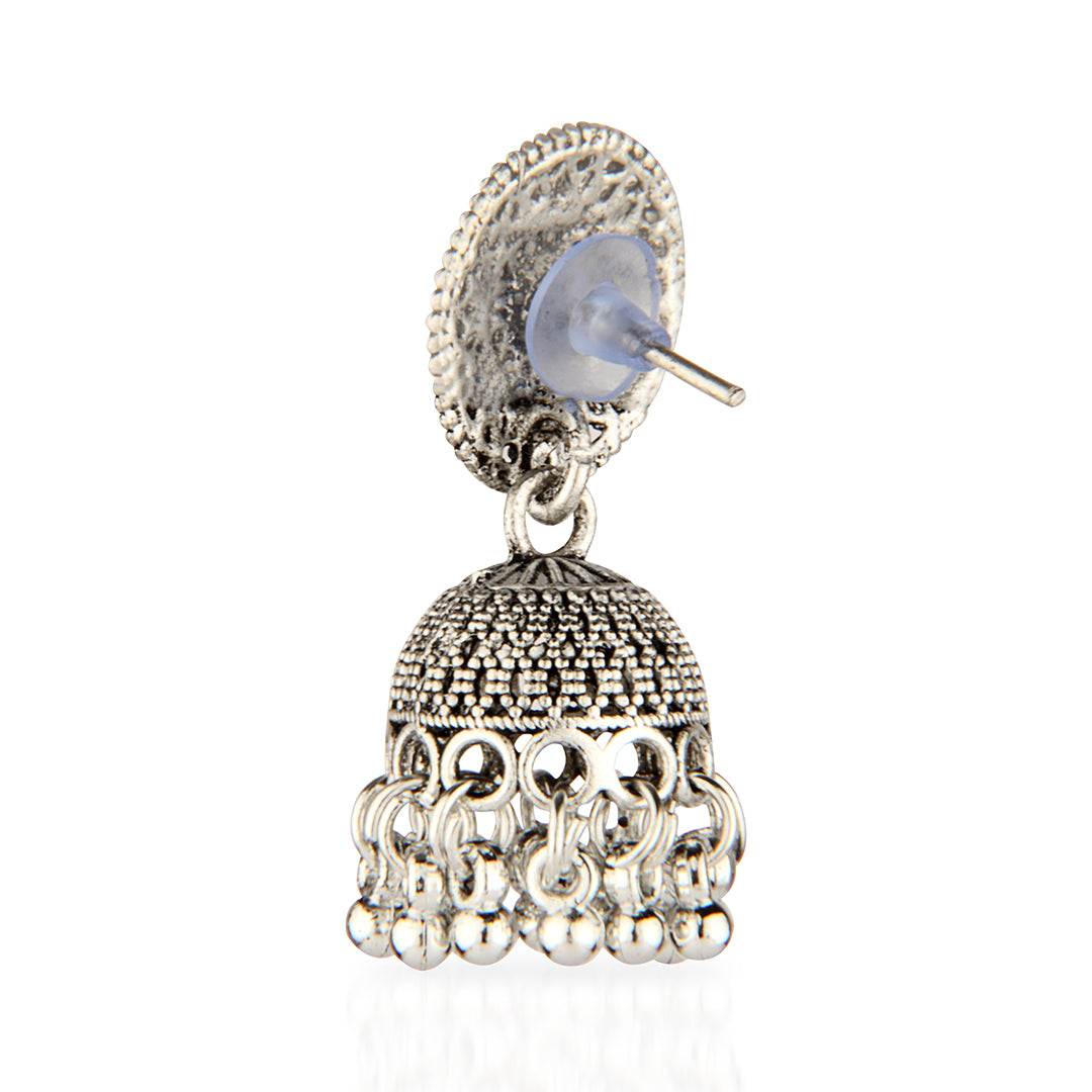 Oxidized Silver Detailed Jhumka Earrings | Traditional Boho Style