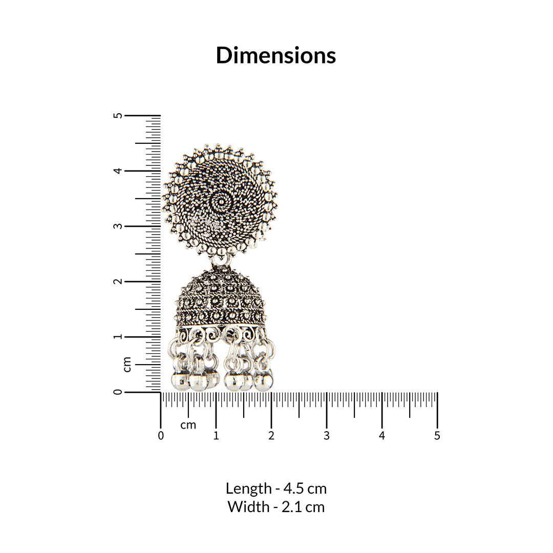 Oxidized Silver Intricate Mandala Jhumka Earrings
