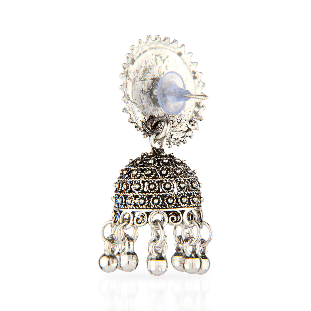 Oxidized Silver Intricate Mandala Jhumka Earrings