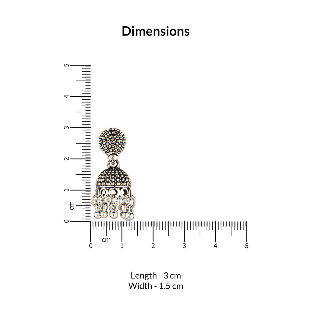 Oxidized Silver Intricate Domed Jhumka Earrings