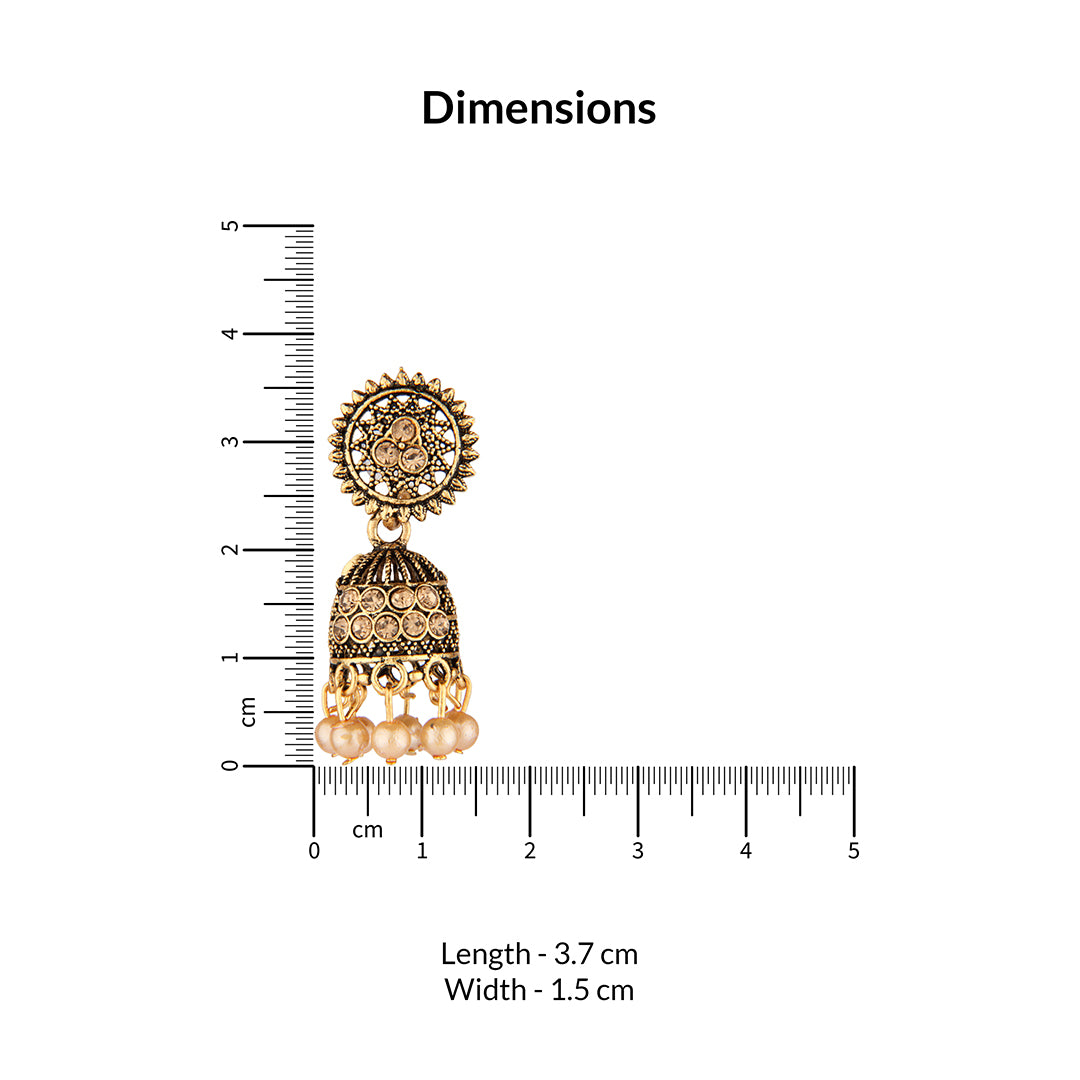 Antique Gold Oxidized Stone Studded Jhumka Earrings with Pearls