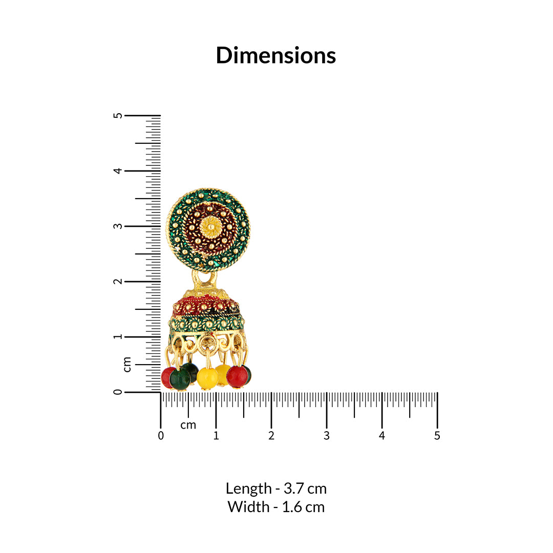 Antique Gold Oxidized Multi-Color Enamel Jhumka Earrings with Beads