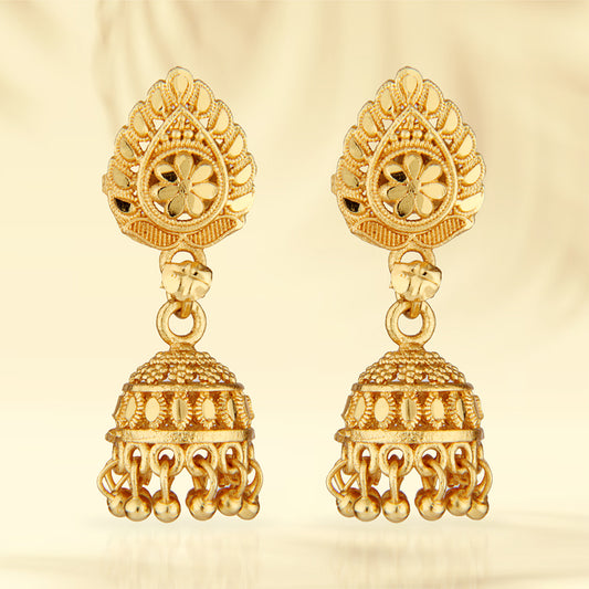 Gold Plated Traditional Floral Jhumka Earrings with Ghungroo