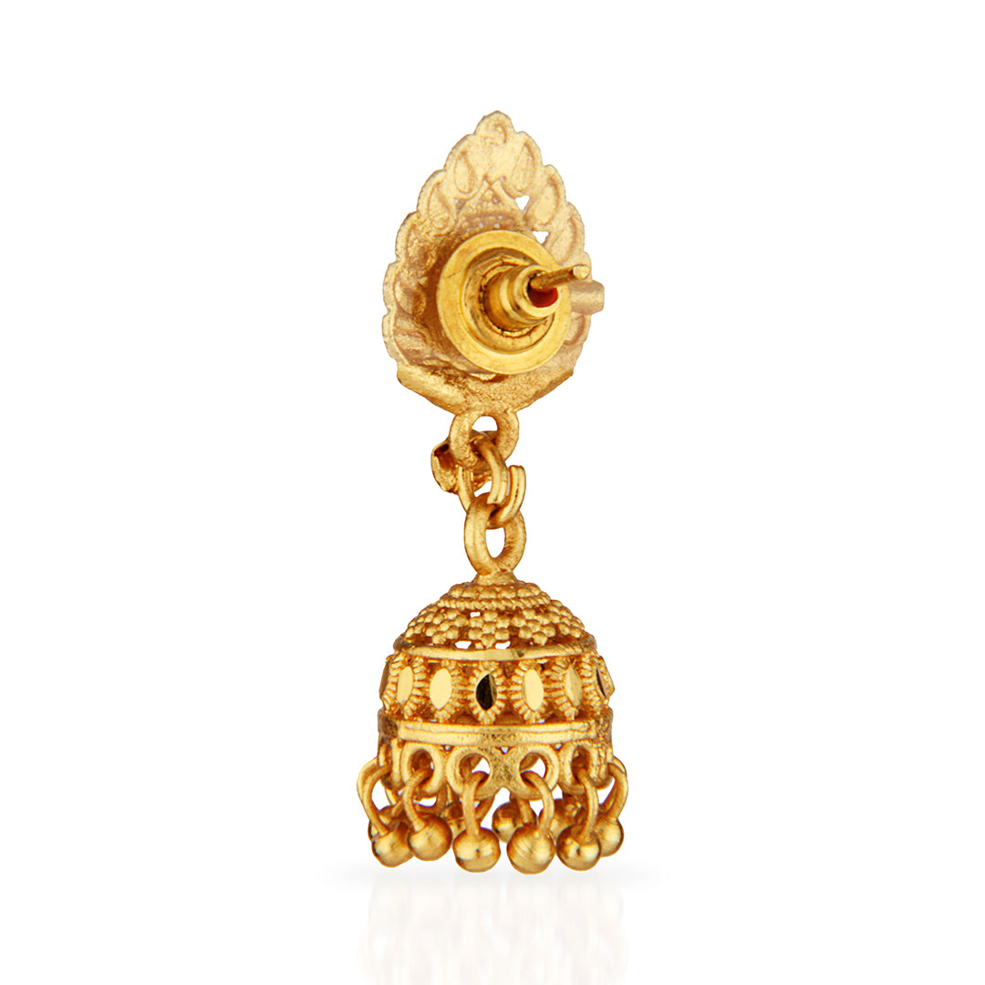 Gold Plated Traditional Floral Jhumka Earrings with Ghungroo