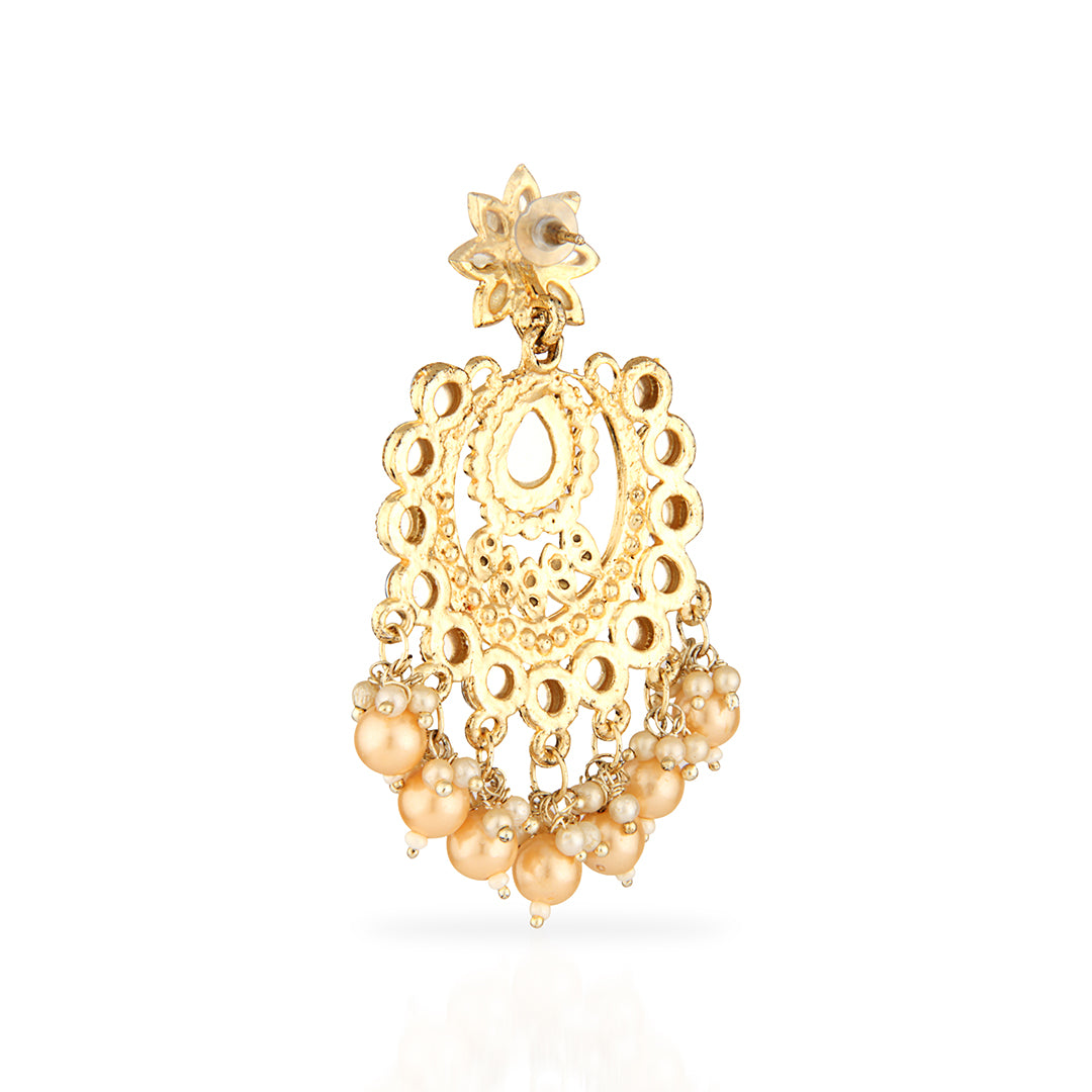 Antique Gold Oxidized Chandbali Earrings with Champagne Stones & Pearls