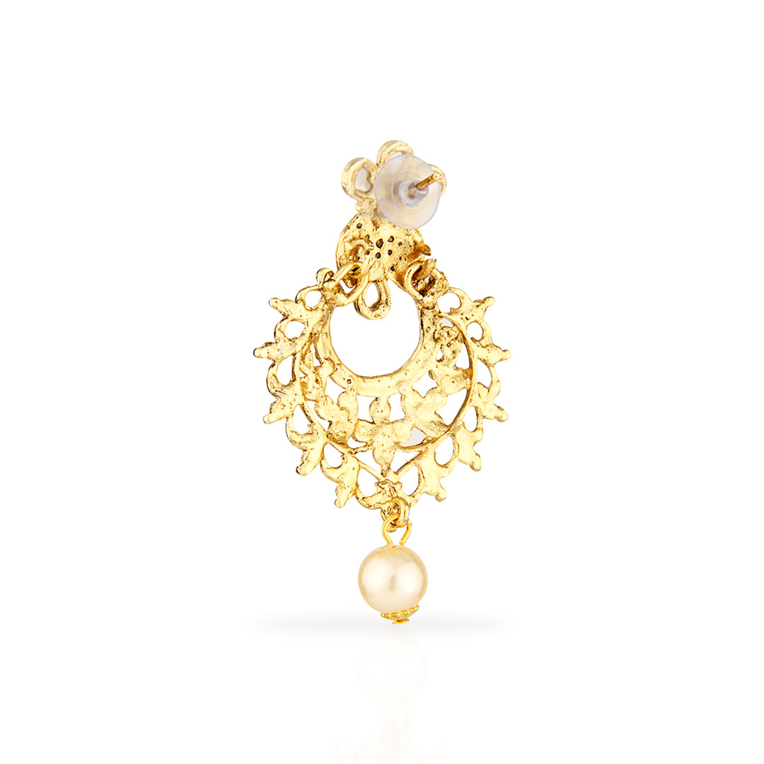 Antique Gold Oxidized Statement Chandbali Earrings with Champagne Stones & Pearls