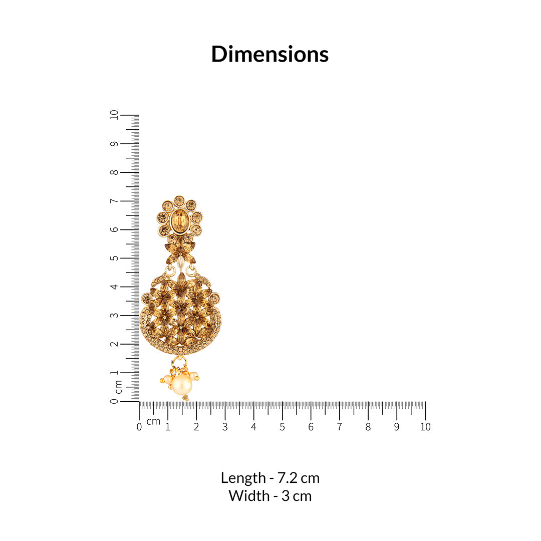 Antique Gold Oxidized Grand Floral Drop Earrings with Champagne Stones & Pearls