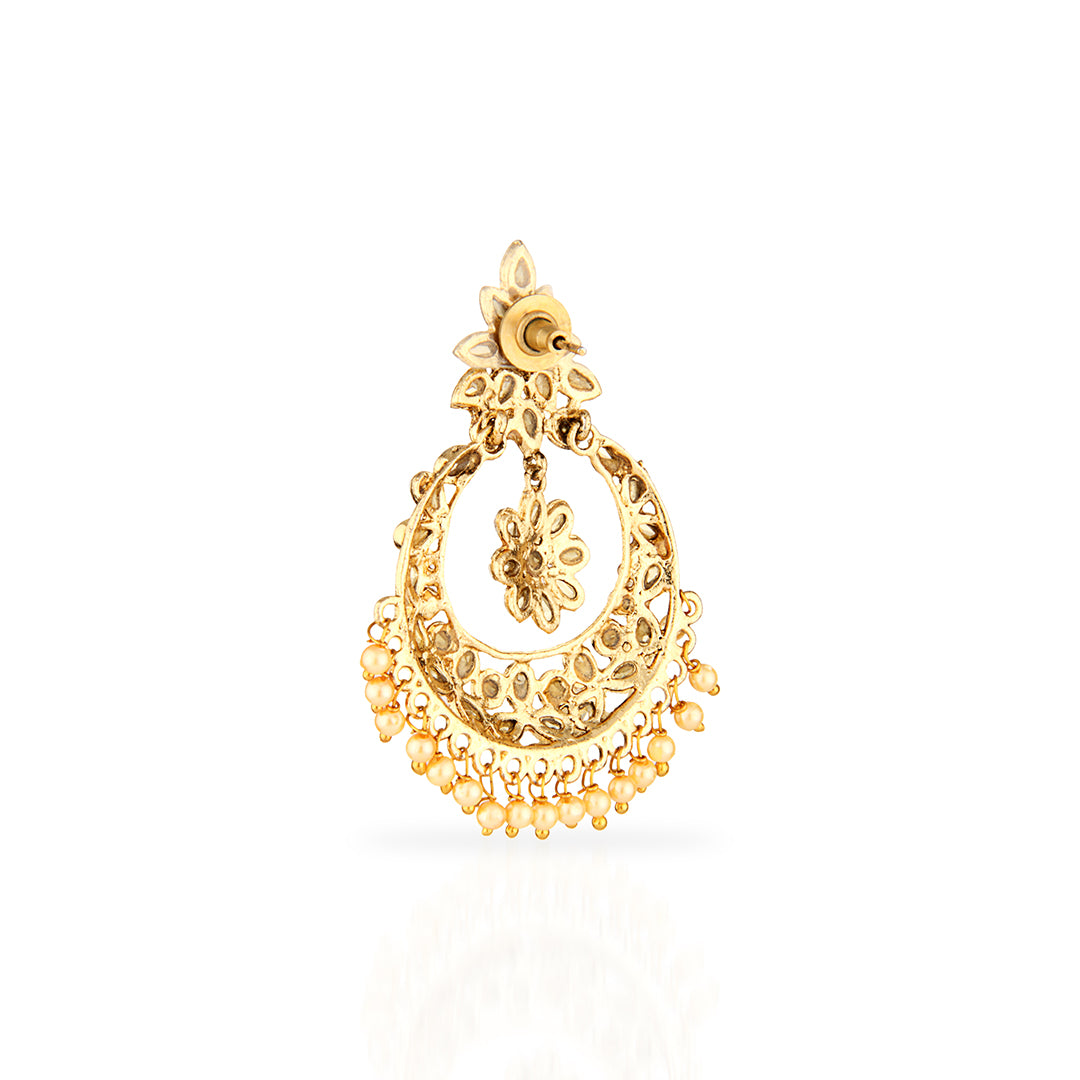 Antique Gold Oxidized Grand Chandbali Earrings with Champagne Stones & Pearls