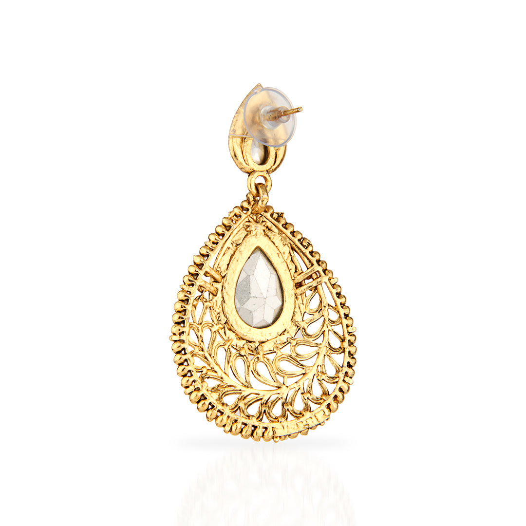 Antique Gold Oxidized Statement Drop Earrings with Large Crystals