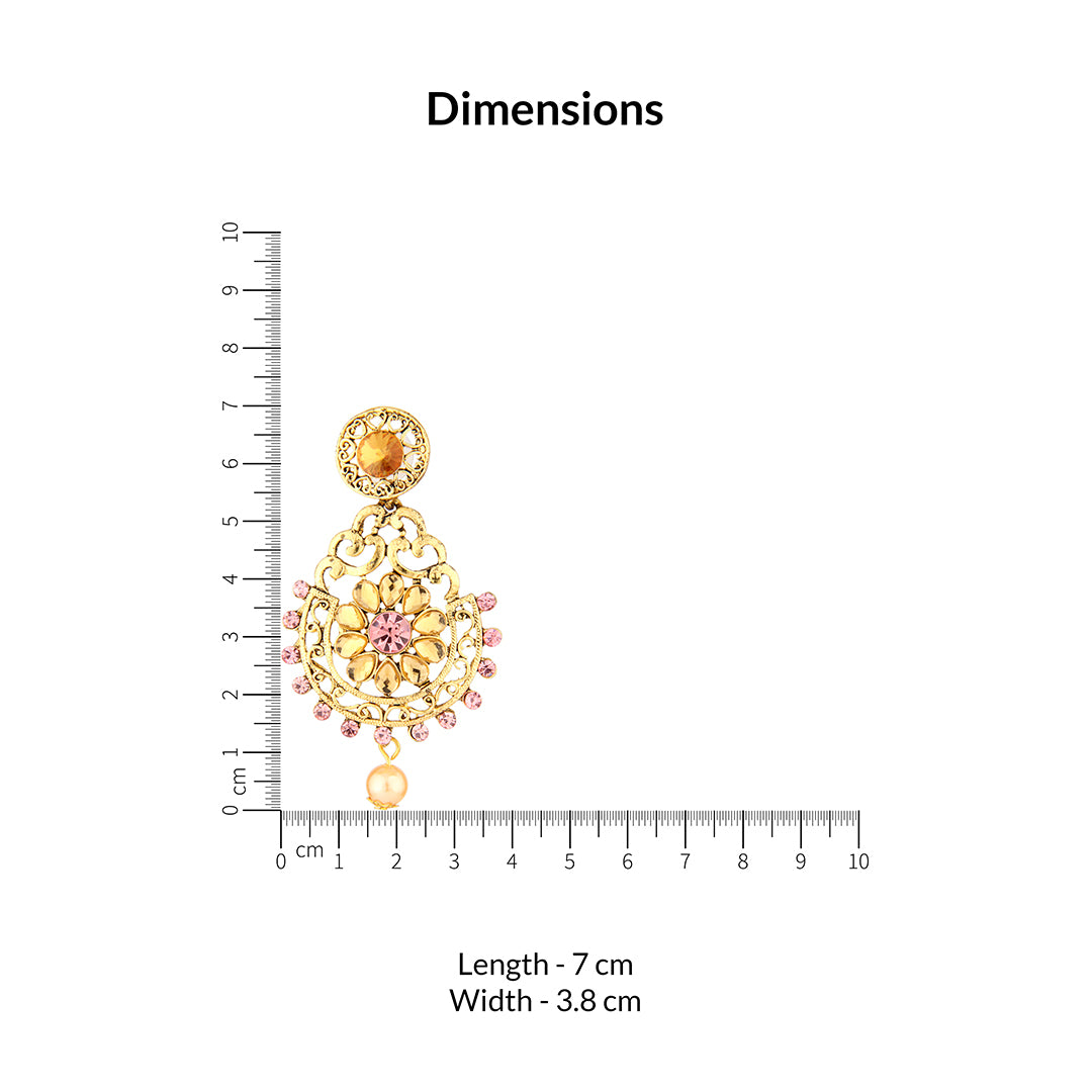 Antique Gold Oxidized Peacock Chandbali Earrings with Pink & Champagne Stones